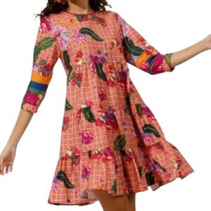 Like New Emily Lovelock Tropical Flounce Midi Dress Size Large